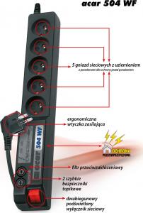 Listwa zasilająca Acar 504WF przeciwprzepięciowa 5 gniazd 5 m czarna (W0075) 2