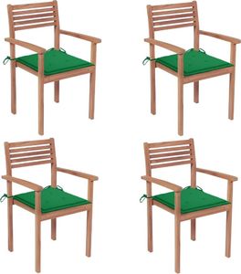 vidaXL Krzesła ogrodowe, 4 szt., zielone poduszki, drewno tekowe 1