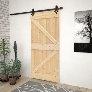 vidaXL Drzwi przesuwne z osprzętem, 80x210 cm, lite drewno sosnowe 1
