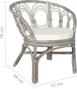 vidaXL Krzesło stołowe z poduszką, szary naturalny rattan i len 6