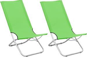 vidaXL Składane krzesła plażowe, 2 szt., zielone, obite tkaniną 1