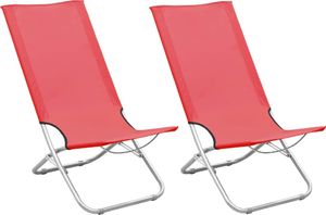 vidaXL Składane krzesła plażowe, 2 szt., czerwone, obite tkaniną 1