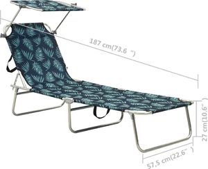 vidaXL Składany leżak z zadaszeniem, nadruk w liście, aluminium 8