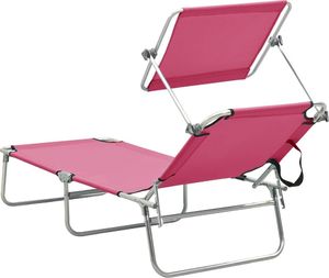 vidaXL Składany leżak z zadaszeniem, różowy, aluminium 5