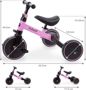 Rowerek biegowy Kidwell Rowerek biegowy trójkołowy 3w1 PICO różowy 9