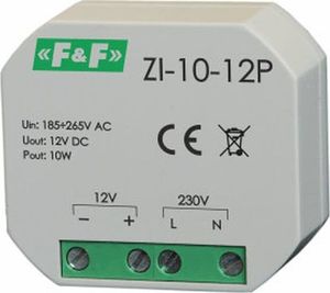 F&F Zasilacz impulsowy do puszki 180-264V AC, wyj. 12V DC 0,83A 10W ZI-10-12P 1