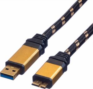 Kabel USB Roline USB-A - micro-B 0.8 m Czarno-złoty (JAB-1944110) 1