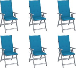 vidaXL Rozkładane krzesła ogrodowe z poduszkami, 6 szt., lita akacja (3065321) 1