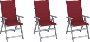 vidaXL Rozkładane krzesła ogrodowe z poduszkami lita akacja 3 szt. 1
