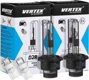 AMiO Zestaw: 2x Żarówka ksenonowa AMiO D2R 4300K 85V 35W + 2x Żarówka VISION W5W (T10) LED 12V biała, wklęsła 2