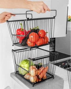 Vilde Koszyk metalowy czarny na OWOCE WARZYWA piętrowy do piętrowania 31x26x22 cm 4