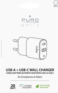 Ładowarka Puro Mini Fast Travel Charger 1x USB-A 1x USB-C 3 A (PUR414WHT) 3