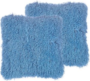 Beliani Zestaw 2 poduszek dekoracyjnych włochacze 45 x 45 cm niebieski CIDE 1