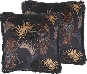 Beliani Zestaw 2 poduszek dekoracyjnych z motywem tygrysa 45 x 45 cm czarny RAMTEK 1