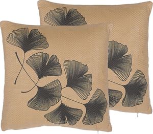 Beliani Zestaw 2 poduszek dekoracyjnych z motywem liści 45 x 45 cm beżowy WAKAD 1