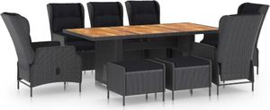 vidaXL 9-cz. zestaw mebli ogrodowych, poduszki, rattan PE, ciemnoszary (3060158) 1