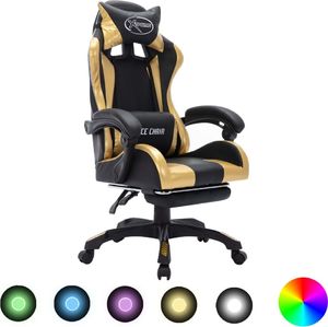 Fotel vidaXL z RGB LED czarno-złoty z ponóżkiem 1