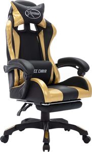 Fotel vidaXL z RGB LED czarno-złoty z ponóżkiem 3