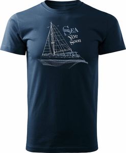 Topslang Koszulka żeglarska dla żeglarza z jachtem żaglówką męska granatowa REGULAR L 1