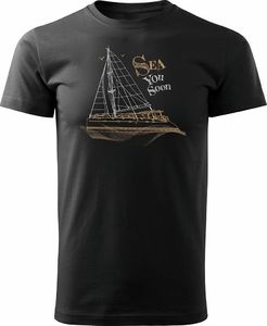 Topslang Koszulka żeglarska dla żeglarza z jachtem żaglówką męska czarna REGULAR L 1