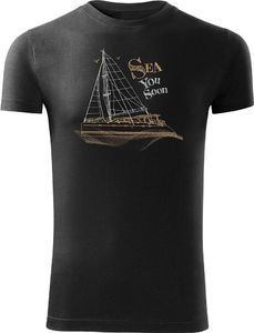 Topslang Koszulka żeglarska dla żeglarza z jachtem żaglówką męska czarna SLIM L 1