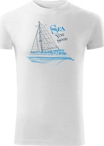 Topslang Koszulka żeglarska dla żeglarza z jachtem żaglówką męska biała SLIM M 1