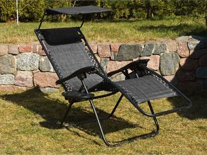 Saska Garden Leżak Ogrodowy Składany Grawitacyjny Z Daszkiem 175x52/65x110cm Szary (1032320) 2