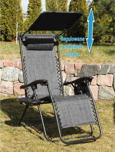 Saska Garden Leżak Ogrodowy Składany Grawitacyjny Z Daszkiem 175x52/65x110cm Szary (1032320) 4