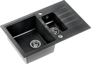 Zlewozmywak Steiner PETER 156 Steingran  granitowy czarny 1,5-komorowy z/o (78x50x20) z syfonem i zaślepką 2
