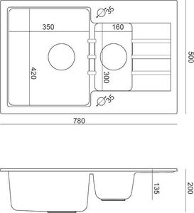 Zlewozmywak Steiner PETER 156 Steingran  granitowy czarny 1,5-komorowy z/o (78x50x20) z syfonem i zaślepką 3