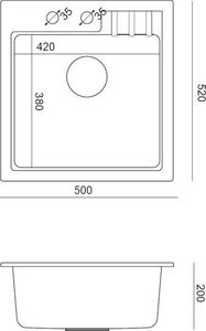 Zlewozmywak Steiner PETER 110 Steingran  granitowy szary 1-komorowy z/o (50x52x20) z syfonem i zaślepką 3
