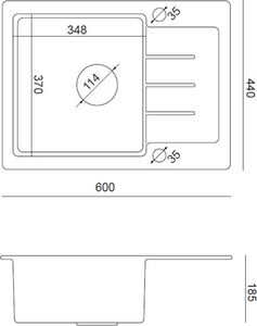 Zlewozmywak Steiner JOHNNY 116 Steingran  granitowy czarny 1-komorowy z/o (60x44x18,5), z syfonem i zaślepką stal szlachetna 3