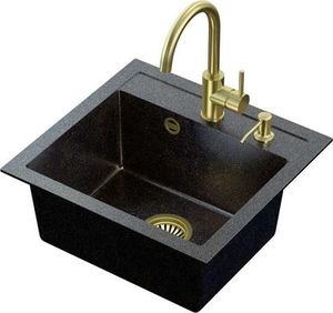 Zlewozmywak Steiner ART JOHNNY 110 (50x47x18,5) Steingran Art Gold Black Pearl z syfonem manualnym, baterią Naomi i dozownikiem - czarny opalizacja złota 3