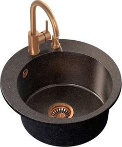 Zlewozmywak Steiner ART JAMES 210 (Ø51x20) Steingran Art Copper Black Pearl z syfonem manualnym, baterią Naomi i dozownikiem - czarny opalizacja miedziana 2