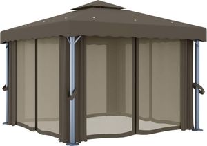 vidaXL Altana ogrodowa z zasłonami, 3 x 3 m, kolor taupe, aluminium 2