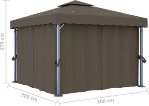vidaXL Altana ogrodowa z zasłonami, 3 x 3 m, kolor taupe, aluminium 6