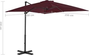 vidaXL Parasol wiszący na aluminiowym słupku, bordowy, 250x250 cm 8