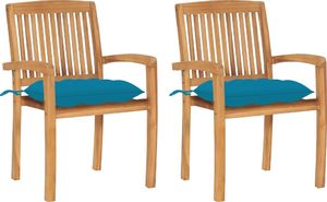 vidaXL Krzesła ogrodowe, 2 szt., jasnoniebieskie poduszki, tekowe (3063271) 1