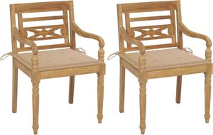 vidaXL Krzesła Batavia z beżowymi poduszkami, 2 szt., drewno tekowe (3062130) 1