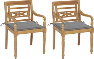 vidaXL Krzesła Batavia z szarymi poduszkami, 2 szt., drewno tekowe (3062128) 1