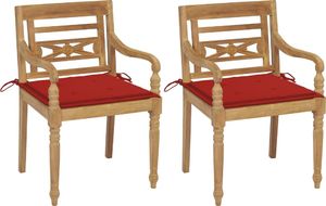 vidaXL Krzesła Batavia z czerwonymi poduszkami, 2 szt., drewno tekowe (3062133) 1