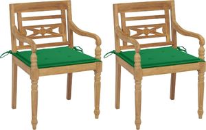 vidaXL Krzesła Batavia z zielonymi poduszkami, 2 szt., drewno tekowe (3062132) 1