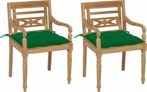vidaXL Krzesła Batavia z zielonymi poduszkami, 2 szt., drewno tekowe (3062147) 1