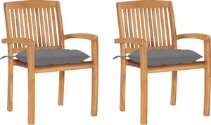 vidaXL Krzesła ogrodowe, 2 szt., szare poduszki, lite drewno tekowe 1