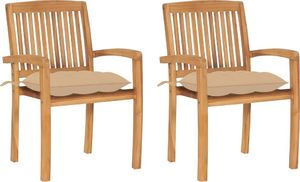 vidaXL Krzesła ogrodowe, 2 szt., beżowe poduszki, lite drewno tekowe (3063270) 1