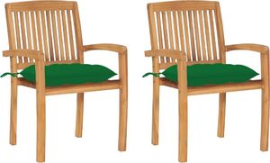 vidaXL Krzesła ogrodowe, 2 szt., zielone poduszki, lite drewno tekowe (3063272) 1