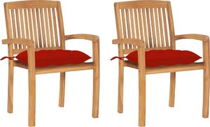 vidaXL Krzesła ogrodowe, 2 szt., czerwone poduszki, drewno tekowe (3063273) 1