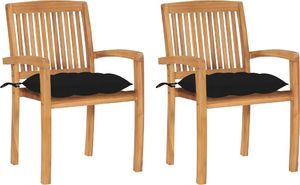 vidaXL Krzesła ogrodowe, 2 szt., czarne poduszki, lite drewno tekowe (3063274) 1