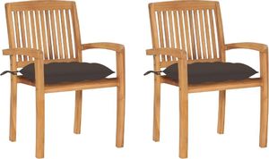 vidaXL Krzesła ogrodowe, 2 szt., poduszki w kolorze taupe, tekowe (3063275) 1