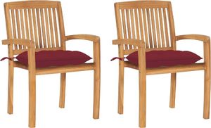 vidaXL Krzesła ogrodowe, 2 szt., czerwone poduszki, lite drewno tekowe (3063276) 1